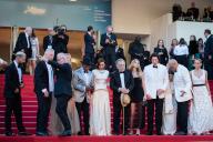 (L to R) Shia LaBeouf, Shayne Lyra Esposito, Jon Voight, D. B. Sweeney, Grace VanderWaal, Giancarlo Esposito, Aubrey Plaza, Francis Ford Coppola, Romy Croquet Mars, Adam Driver, Nathalie Emmanuel, Laurence Fishburne, Kathryn Hunter, Talia Shire and Chloe Fineman attend the "Megalopolis" red carpet during the 77th Annual Cannes Film Festival at Palais des Festivals in Cannes. (Photo by Loredana Sangiuliano / SOPA Images/Sipa USA