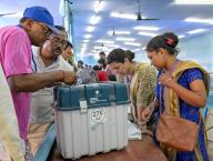 Bardhaman, May 12, 2024 (ANI): Polling officials collect their election materials before leaving for their respective polling stations on the eve of the fourth phase of the Lok Sabha polls, in Bardhaman on Sunday. (ANI Photo via Hindustan Times/Sipa USA