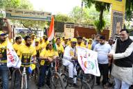 New Delhi, May 12, 2024 (ANI): Delhi Environment Minister Gopal Rai flags off a bicycle rally in support of Aam Aadmi Party candidate from the New Delhi seat Somnath Bharti, in New Delhi on Sunday. (ANI Photo via Hindustan Times\/Sipa USA
