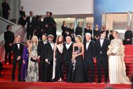 Andrew Wonder, Taylor Jeanne, Paul Schrader, Alejandra Silva, Richard Gere, Homer James Jigme Gere and Uma Thurman attending the premiere of the movie Oh Canada during the 77th Cannes Film Festival in Cannes, France on May 17, 2024. Photo by Julien Reynaud/APS-Medias/Abaca/Sipa