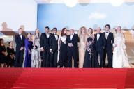 Scott Lastaiti, Luisa Law, Tiffany Boyle, a guest, Andrew Wonder, Taylor Jeanne, Paul Schrader, Penelope Mitchell, Alejandra Silva, Richard Gere, Homer James Jigme Gere and Uma Thurman attends the "Oh, Canada" Red Carpet at the 77th annual Cannes Film Festival at Palais des Festivals on May 17, 2024 in Cannes, France. Photo by David Boyer/Abaca/Sipa