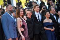 Jesse Plemons, Yorgos Lanthimos, Hong Chau, Emma Stone, Willem Dafoe, Margaret Qualley, Mamoudou Athie and Hunter Schafer attends the red carpet of \'Kinds Of Kindness\' during The 77th Annual Cannes Film Festival at Palais des Festivals on May 17, 2024 in Cannes, France. Photo by Franck Castel\/Abaca\/Sipa