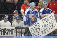 Supporters of Finland before the 2024 IIHF Ice Hockey World Championships preliminary round group A match between Canada and Finland in Prague on May 18, 2024. (Photo by EMMI KORHONEN/LEHTIKUVA/Sipa USA