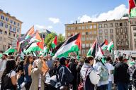 Hundreds gathered at the starting rally of the Nakba-Demo on May 18, 2024 in Munich, Germany. As per call they demand: " a stop of the genocide in Gaza ", protest against " the continuous displacement " and demand " a right to return ". (Photo by Alexander Pohl\/Sipa USA