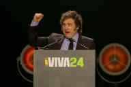 Javier Milei, president of the Argentine Republic speaks during the Europa Viva 2024 event organized by the Spanish political party VOX at the Vistalegre palace in Madrid and in which various figures from the international far-right participated. (Photo by David Canales / SOPA Images/Sipa USA