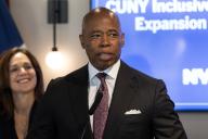 Mayor Eric Adams delivers remarks at CUNY Inclusive Initiative event at Vanderbilt Room in New York on May 20, 2024. (Photo by Lev Radin/Sipa USA