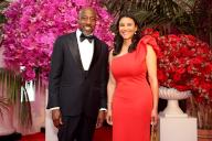 Senator Raphael Warnock, a Democrat from Georgia, left, and Donna Byrd arrive to attend a state dinner in honor of Kenya