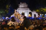 Real Madrid fans celebrate at Cibeles Fountain Plaza after Real Madrid