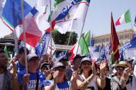 Supporters of Italian Prime Minister Giorgia Meloni seen in Rome, Italy, on June 1 2024. Meloni is a candidate for incoming European elections with Fratelli d\