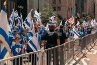 Thousands of people march on Fifth Avenue for the Israel Day parade in Midtown, Manhattan, NY on Sunday, June 2, 2024. (Photo by Cristina Matuozzi/Sipa USA