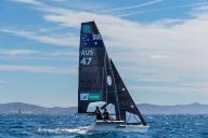 Australian team (Laura Harding and Annie Wilmot) competes in FX category on day 2 during 2023 Olympic French week. The French Olympic Week 2023 will take place in Hyeres-les-Palmiers from 23 to 30 April 2023 and will bring together the world