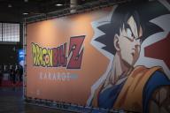 Akira Toriyama Dragon Ball Z logo and graphic portrait during the festival. The NiceOne Barcelona Gaming & Digital Experiences Festival dedicated to the video game industry and virtual reality takes place at the Gran Vía fairgrounds from Nov 28 to Dec 1, 2019. (Photo by Paco Freire / SOPA Images/Sipa USA)