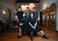 Co-founders of social marketing agency, Goodstuph (standing, from left in photo) Jeremy Chia, Fajar Kurnia, Joshua Tan and (sitting, from left) Eugenia Tan and Pat Law, 27 February 2024. Ms Law is the public face of the agency