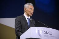 Prime Minister Lee Hsien Loong speaks during the launch of the book "Pioneer, Polymath and Mentor â The life and legacy of Yong Pung How", at Singapore Management University (SMU), 11 April 2024. The late Mr Yong was the former chief justice of 