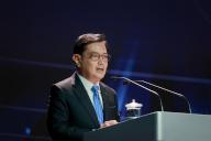 Deputy Prime Minister Heng Swee Keat speaking during the Singapore Airshow opening ceremony held at Marina Bay Sands Grand Ballroom, 19 February 2024