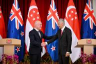 Prime Minister of New Zealand, Christopher Luxon (left) and Prime Minister Lee Hsien Loong at the joint press conference held at the Istana, 15 April 2024. Mr Luxon is on an official visit to Singapore from 14 to 16 April, his first as prime 