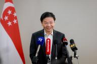 Deputy Prime Minister Lawrence Wong speaking to the media at the Ministry of Communications and Information, 16 April 2024. It was a day after an announcement from the Prime Minister\'s Office that Mr Wong will take over from Mr Lee Hsien Loong as
