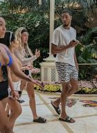 NBA star Tyrese Haliburton leaves pool party with a girl and then gets number from another girl and points to his hotel elevator to meet him for dinner at 7pm in Las Vegas Pictured: Tyrese Haliburton Ref: SPL9013385 090723 NON-EXCLUSIVE Picture 