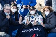 KARAGANDA REGION, KAZAKHSTAN â MARCH 30, 2022: NASA astronaut Mark T. Vande Hei (C) shows a thumbs up as the Soyuz MS-19 descent capsule lands 147km south-east of the town of Zhezkazgan. Sergei Savostyanov/TASS