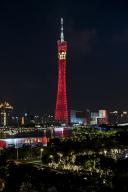 The Canton tower turns red to congratulate the gainer of the July 1