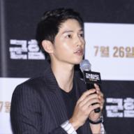 Song Joong-ki and So Ji-sub attend the press premiere of "The Battleship Island" in Seoul, Korea on 19th July, 2017.(China and Korea Rights Out)