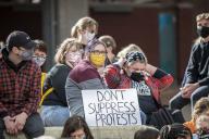 Minneapolis, Minnesota. University of Minnesota students gathered at the UMPD station to end the deployment of UMPD to quell protesters in Brooklyn Center. UMPD officers were deployed during protests over the police killing of Daunte Wright in 