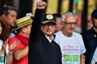 Colombian president Gustavo Petro is seen as Colombians march in support for the government proposed social reforms in Bogota, Colombia, September 27, 2023