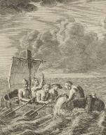 Five Christian slaves fleeing Algiers by rowboat, 1684, Algeria, Historic, digitally restored reproduction from a 19th century original