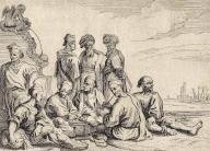 Slaves at a well, watering hole, 1659, Historical, digitally restored reproduction from a 19th-century original