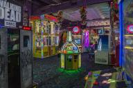 Colorful arcade at The Island recreation center in Pigeon Forge, Tennessee