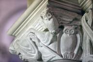 Saint Francois de Sales Basilica. Carved capital with owls; Thonon. France