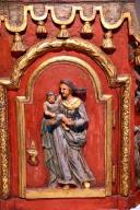 Tabernacle Virgine Mary and infant Jesus. Sculpture. Saint Nicolas church. Cluses. France