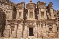 The facade of the Treasury at the UNESCO heritage site. Petra, is a historic and archaeological city in southern Jordan. Famous for its rock-cut architecture and water conduit system, Petra is also called the 