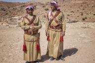 Two Jordanian Police officers that patrol the UNESCO site. Petra, is a historic and archaeological city in southern Jordan. Famous for its rock-cut architecture and water conduit system, Petra is also called the 