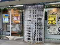 Gated storefront, Everything Must Go, Sale sign, Queens, New York