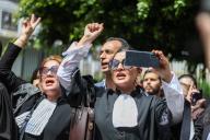 Tunisian lawyers gather in a protest calling upon authorities for independence in the judicial system, in Tunis on May 02, 2024. The media was prevented from covering the lawyers