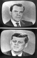 Washington, D.C. October 13, 1960 Senator John Kennedy and Vice-President Richard Nixon as they appeared on TV screens during their debate on October 13th.