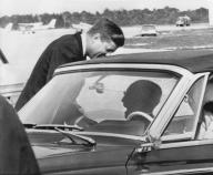 West Palm Beach, Florida: April 18, 1962 President Kennedy greets his father Joseph Kennedy at the West Palm Beach airport.