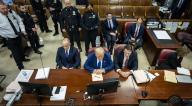 Former President Donald Trump sits in the courtroom during his criminal trial at Manhattan criminal court in New York on Friday, May 3, 2024. Trump