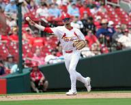 St. Louis Cardinals short stop Masyn Winn makes the throw to first base to get Chicago White Sox Tommy Pham for the out in the third inning at Busch Stadium in St. Louis on Saturday, May 4, 2024. Photo by Bill Greenblatt