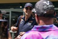 Red Bull Racing technical chief technology officer Adrian Newey signs autographs for fans as he arrives in the paddock during the Formula One Miami Grand Prix at the Miami International Autodrome in Miami Gardens, Florida on Sunday, May 5, 2024 Photo by Greg Nash