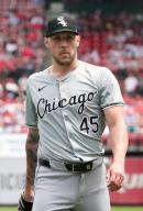 Chicago White Sox starting pitcher Garrett Crochet walks off the field after pitching to the St. Louis Cardinals in the first inning at Busch Stadium in St. Louis on Sunday, May 5, 2024. Photo by Bill Greenblatt