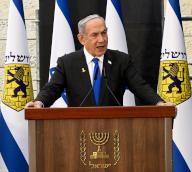 Israeli Prime Minister Benjamin Netanyahu speaks at a ceremony for Remembrance Day for the Fallen of Israel