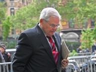 New Jersey Senator Robert Menendez enters federal court in Manhattan on the first day of his corruption trial on Monday, May 13, 2024 in New York City. The 70-year-old Democrat and his wife are accused of accepting bribes from wealthy businessmen and performing a variety of favors. Photo by Louis Lanzano 