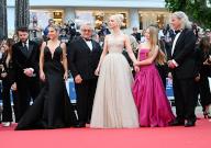 British actress Anya Taylor- Joy, producer Doug Mitchell, actor Tom Burke, Australian director George Miller, actress Alyla Browne and Spanish actress Elsa Pataky attend the premiere of Furiosa: A Mad Max Saga at the 77th Cannes Film Festival in Cannes, France on Wednesday, May 15, 2024. Photo by Rune Hellestad
