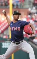 Boston Red Sox starting pitcher Brayan Bello delivers a pitch to the St. Louis Cardinals in the first inning at Busch Stadium in St. Louis on Friday, May 17, 2024. Photo by Bill Greenblatt