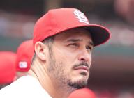 St. Louis Cardinals Nolan Arenado watches the action against the Baltimore Orioles from the dugout at Busch Stadium in St. Louis on Wednesday, May 22, 2024. Photo by Bill Greenblatt