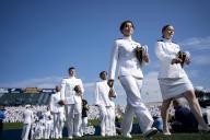 Midshipmen arrive for the Naval Academy Graduation and Commissioning Ceremony at the U.S. Naval Academy in Annapolis, Maryland on Friday, May 24, 2024. Photo by Bonnie Cash