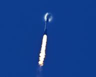 A SpaceX Falcon 9 rocket creates a vapor wave as it goes supersonic while launching 23 Starlink satellites from Launch Complex 40 at the Cape Canaveral Space Force Station, Florida on Tuesday May 28, 2024. Photo by Joe Marino