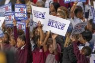 Students wave signs in support of President Joe Biden before he campaigns at Girard College where he officially launched "Black Voters for Biden-Harris" in Philadelphia on Wednesday, May 29, 2024. Photo by Laurence Kesterson